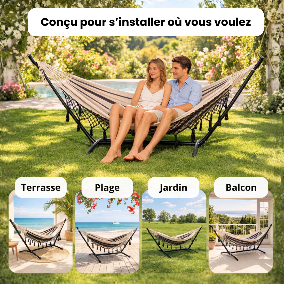 Hamac sur pied 2 places