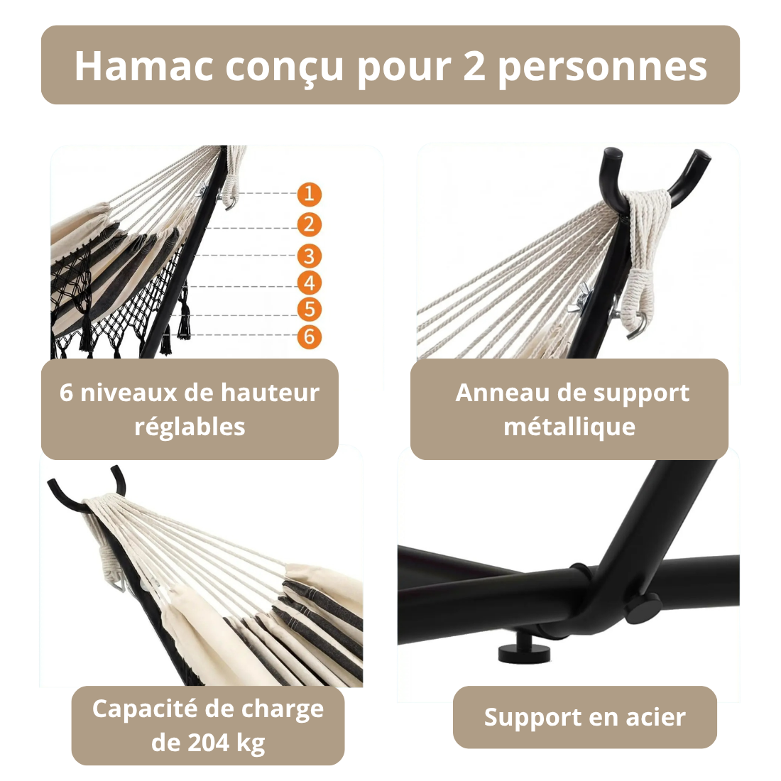 Hamac sur pied 2 places